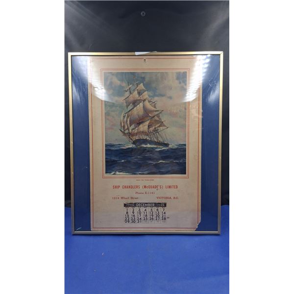Vintage 1946 McQuadeès calendar in frame, 18"x15"