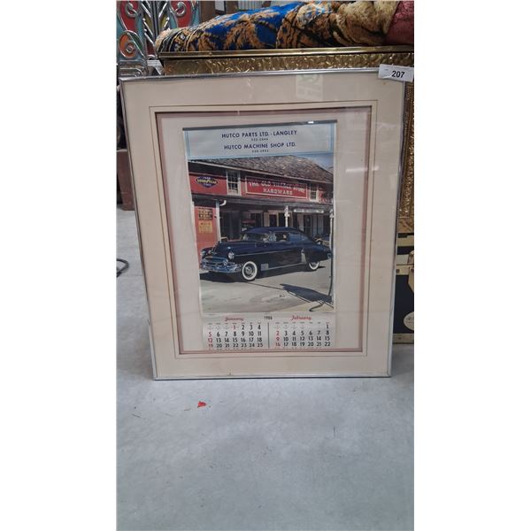 Vintage 1980 Hutco calendar in frame, 26"x21.5"