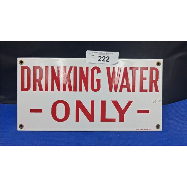 Vintage porcelain drinking water sign, 12"x6"