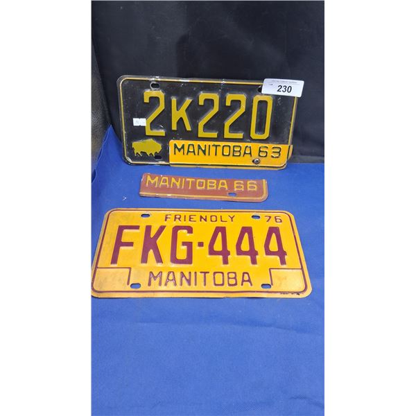 2 Canadian license plates inc 58 Manitoba, 76 Manitoba & 63 Manitoba tag