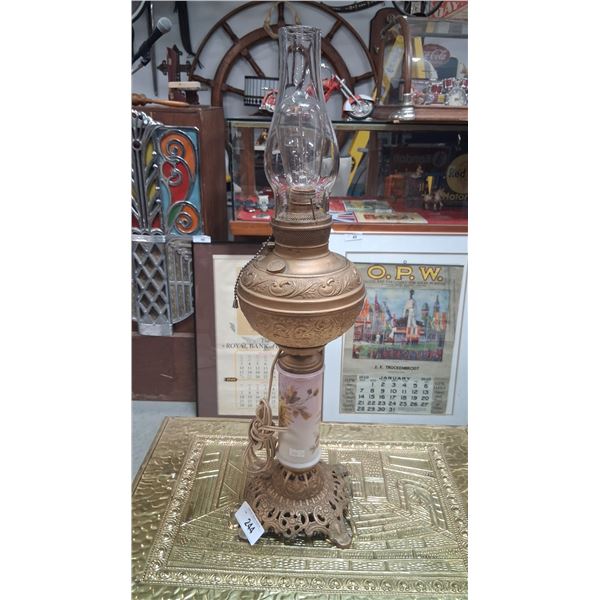 Beautiful brass kerosene ;amp converted to electricity 25" tall