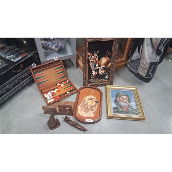 Collectable lot inc Backgammon, velvet picture, etc