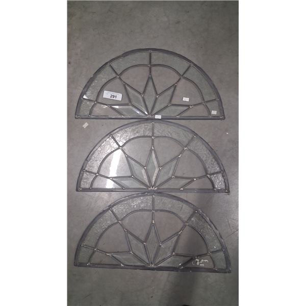 3 vintage leaded glass lunette windows 20.5" wide
