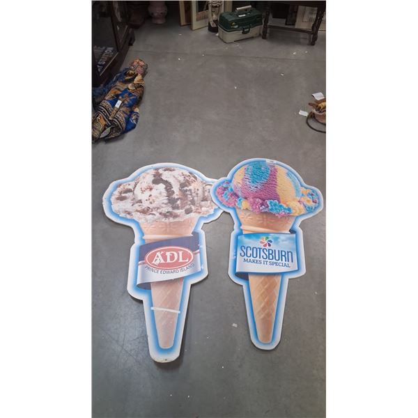 Pair of large signboard ice cream cones 37" tall