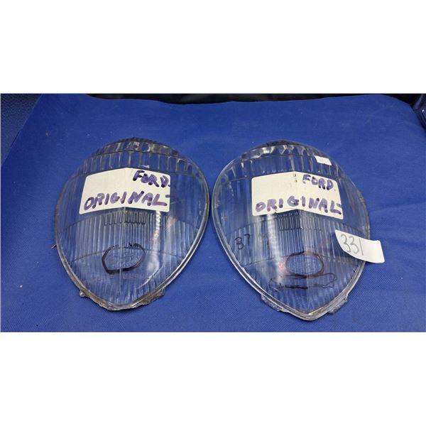 Pair of original Ford glass teardrop headlamp lenses