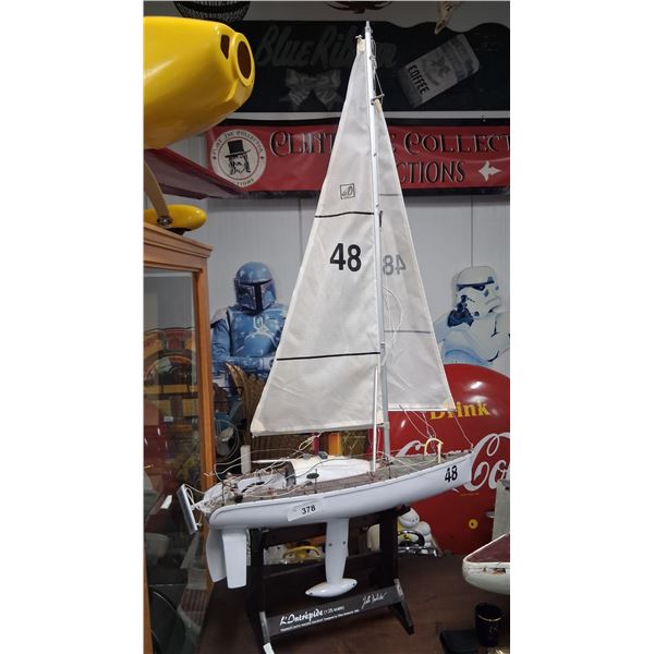 1:25 scale vintage Transatlantic racing sailboat with stand, 48"tall