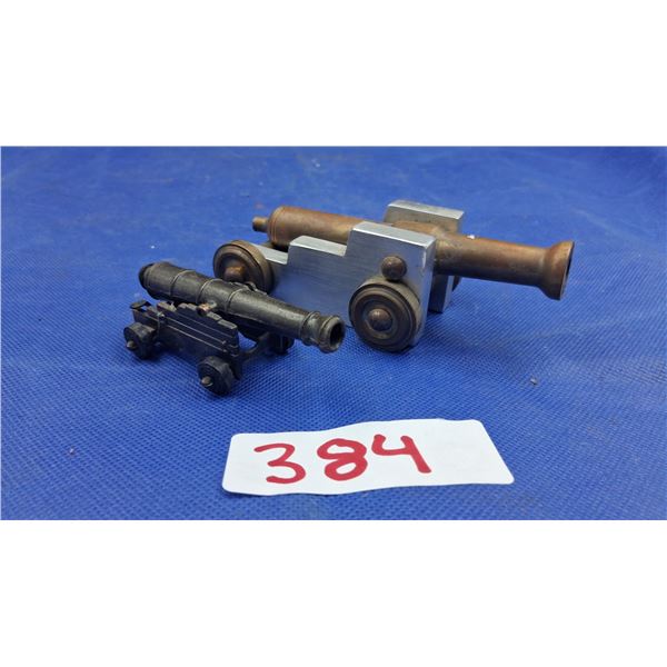 2 vintage metal cannons 5" & 3"