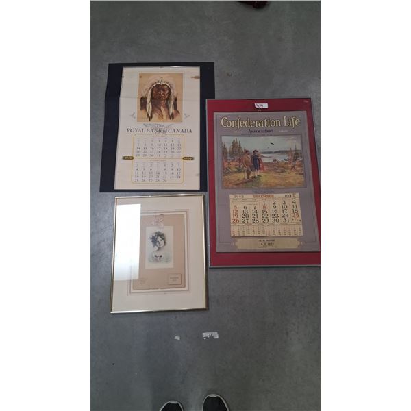 3 vintage calendars, largest 34"x23" 1940, 1944, 1938 & a 1912!