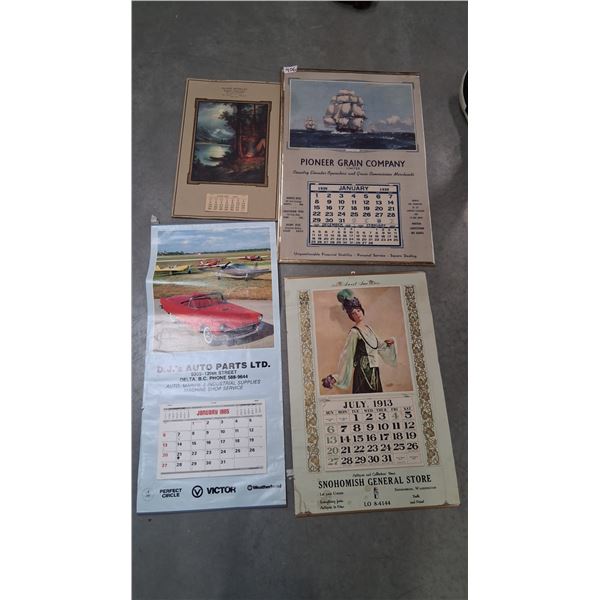 4 vintage calendars, largest is 31"x21", 1941, 1985, 1939