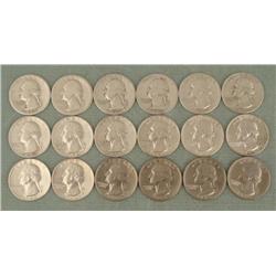 18 Washington Quarters 1937-1967 12 Silver, 15 Diff