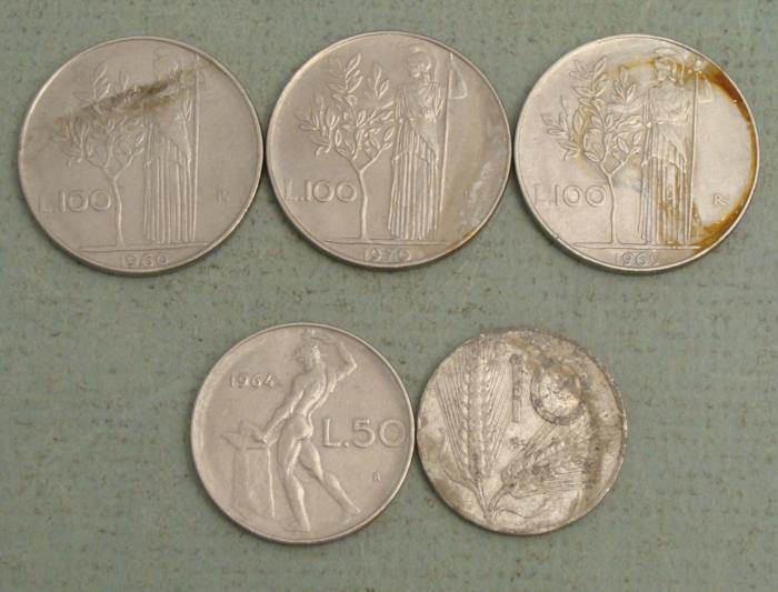 5 Italian Coins 10, 50, 100 Lire 19601970