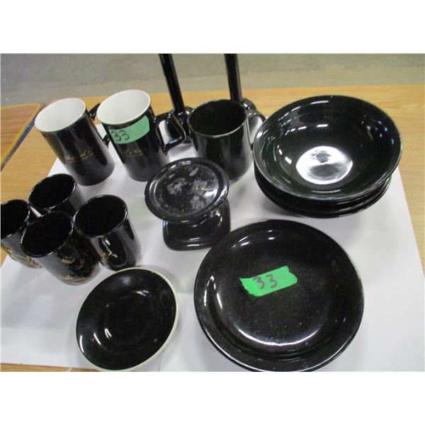 ESTATE:  BOX C/W ASSORTED BLACK DISHWARE