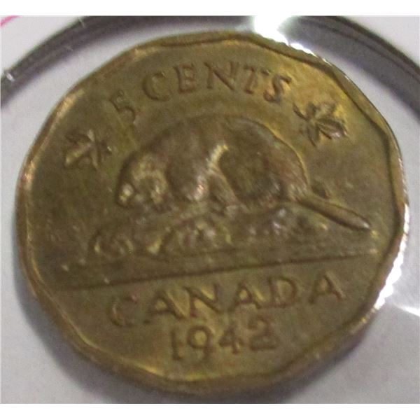 1942 CANADA WORLD WAR II TOMBAC NICKEL