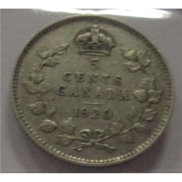 1920 CANADA KING GEORGE V SILVER FIVE CENT