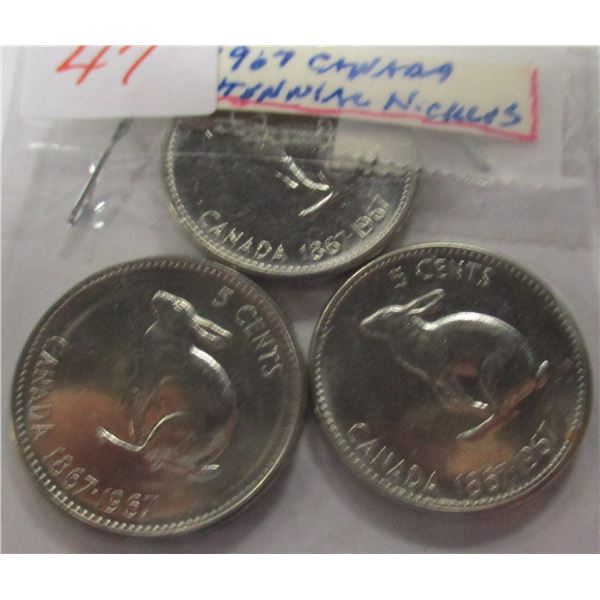 SET OF 3 - 1867 - 1967 CANADA CENTENNIAL NICKELS