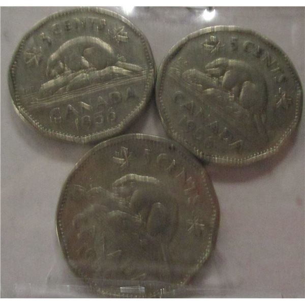 1945 LOT OF THREE CANADA 12 SIDED NICKELS