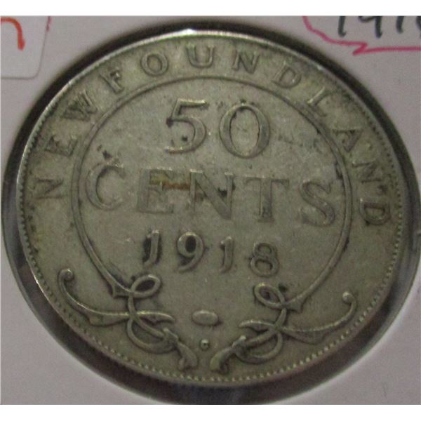 1918 NEWFOUNDLAND KING GEORGE V SILVER HALF DOLLAR