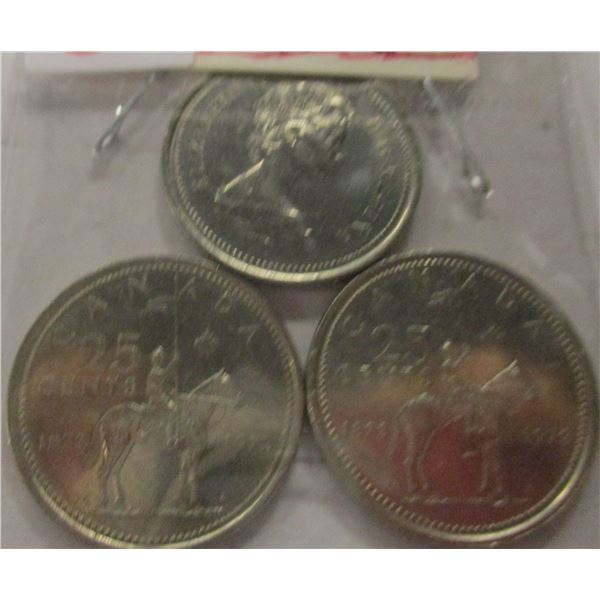 3 - 1973 RCMP ONE YEAR TYPE CANADA QUARTERS?