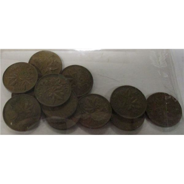 LOT OF 12 - 1954 KEY DATE LAST OF CANADA PENNIES