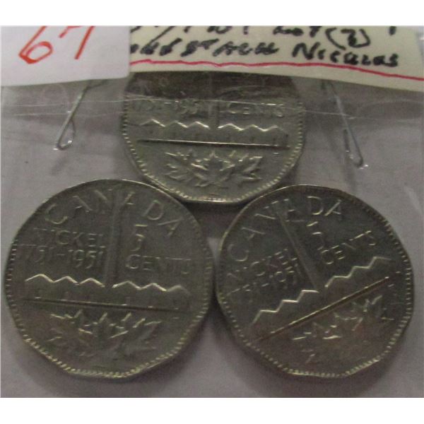 1751 - 1951 LOT OF 3 SMOKESTACK CANADA NICKELS