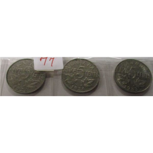 1923, 1924 & 1933 CANADA KING GEORGE V NICKELS