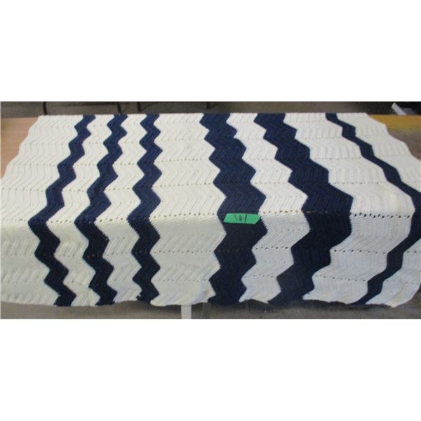 WHITE & BLUE AFGHAN (APPROX. 56" X 60")