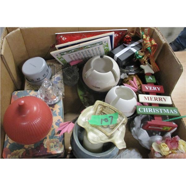 BOX C/W ORNAMENTS, ETC