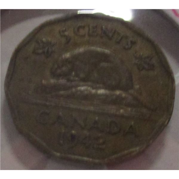 1942 WORLD WAR CNAADA TOMBAC NICKEL