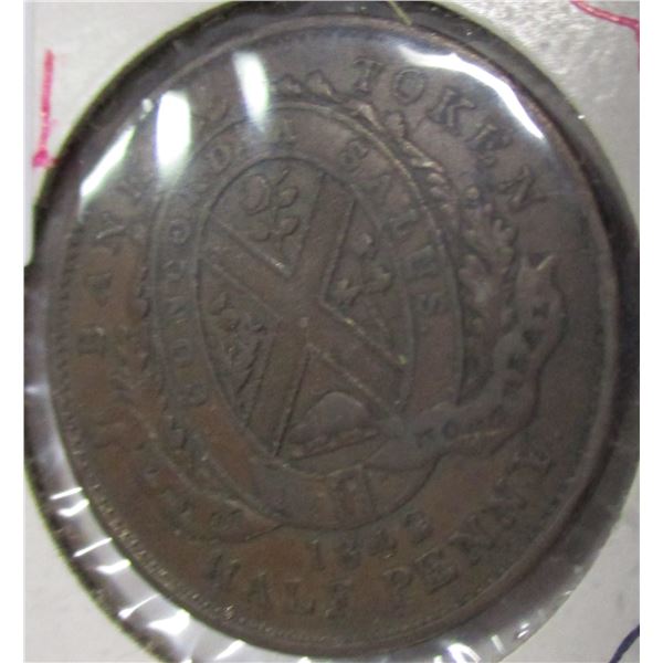 1842 BANK OF MONTREAL CANADA HALF PENNY TOKEN