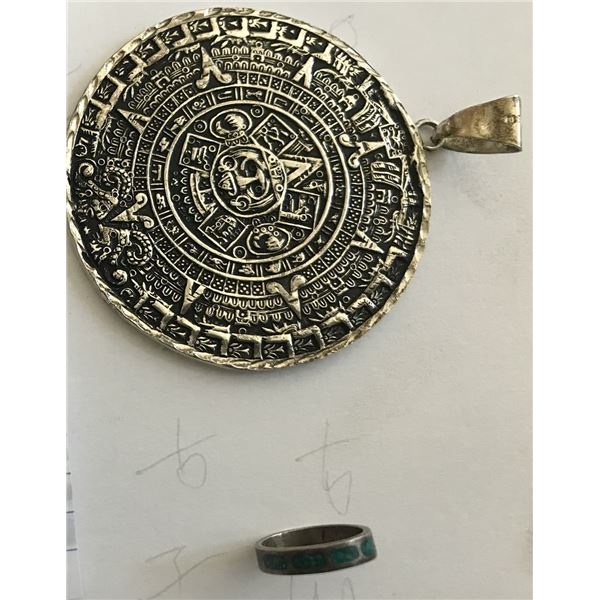 MEXICAN SILVER PENDANT & NECKLACE (STAMPLED SILVER ON CHAIN CLASP, UNABLE TO FIND STAMP ON PENDANT)