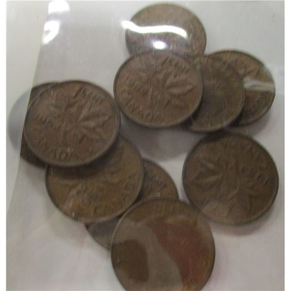 1954 LOT OF 10 KEY DATE LAST OF CANADA PENNIES