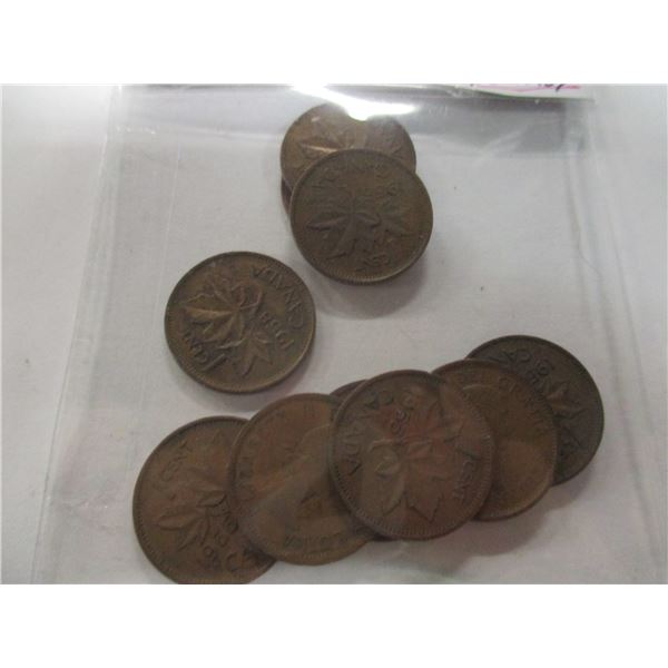 1955 KEY DATE LOT OF 10 LAST OF CANADA PENNIES