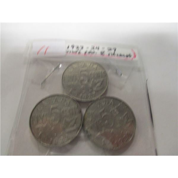 1923, 1924 & 1927 CANADA KING GEORGE V NICKEL SET