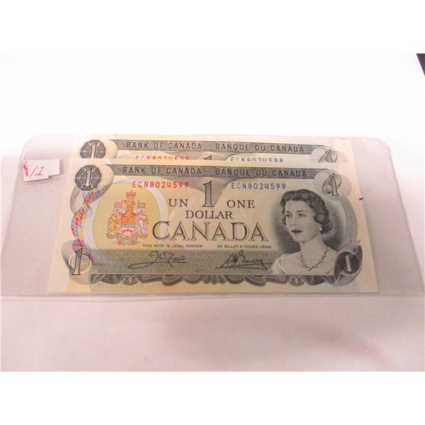 1973 SET OF SEQUENTIAL SERIAL NUMBER LAST OF CANADA $1 BILLS