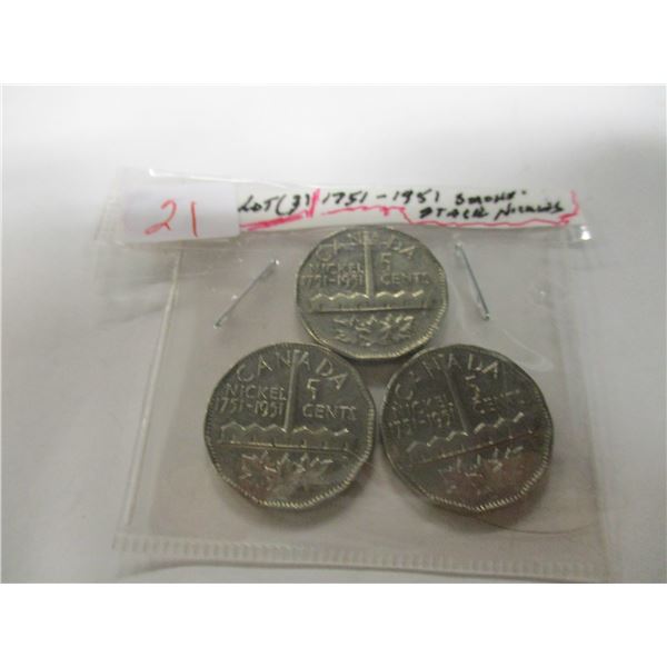 3 - 1751/1951 CANADA SMOKESTACK NICKELS