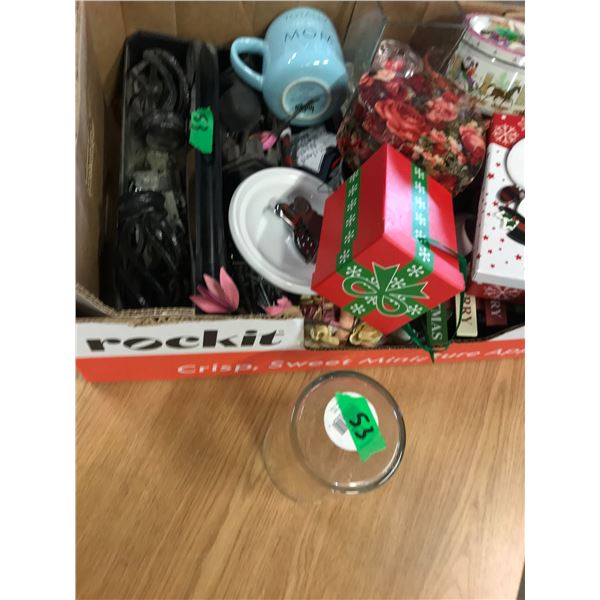 BOX C/W GIFT BOXES, GLASS VASE, ETC