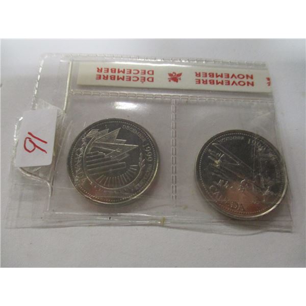 1999 PROOF LIKE CANADA COMMEMORATIVE QUARTERS