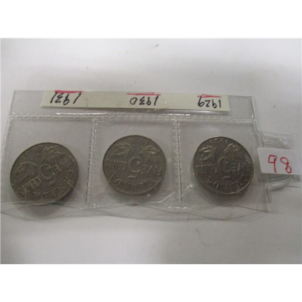 1929, 1930, & 1931 CANADA KING GEORGE V NICKELS