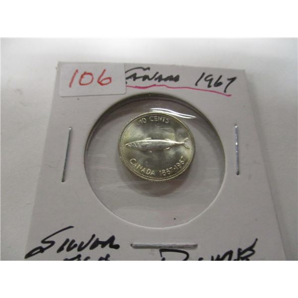 1967 CANADA SILVER FISH DIME