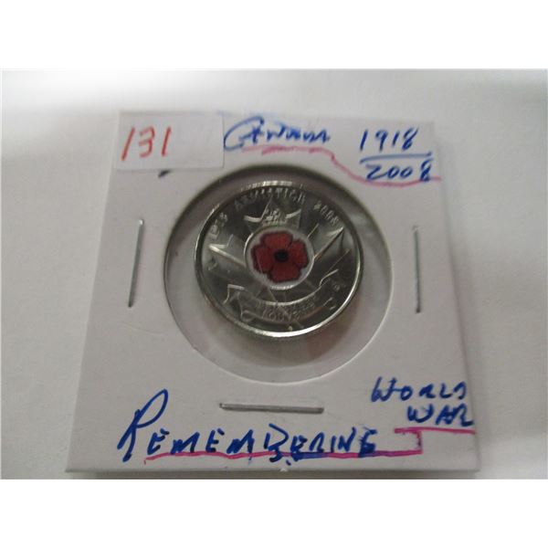 1918 - 2008 REMEMBERING WORLD WAR RED POPPY QUARTER