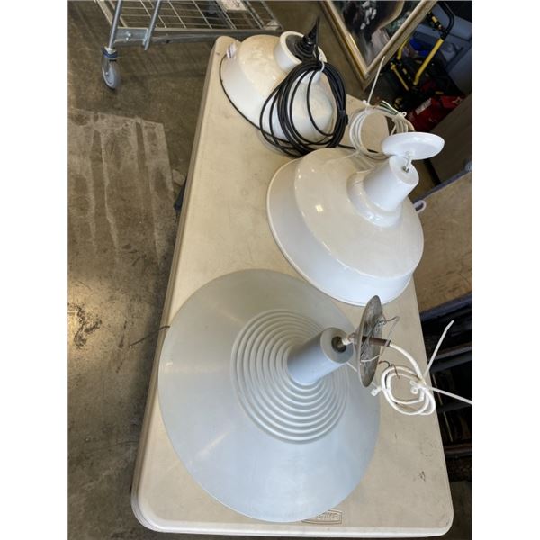 3 WHITE METAL VINTAGE LIGHT FIXTURES