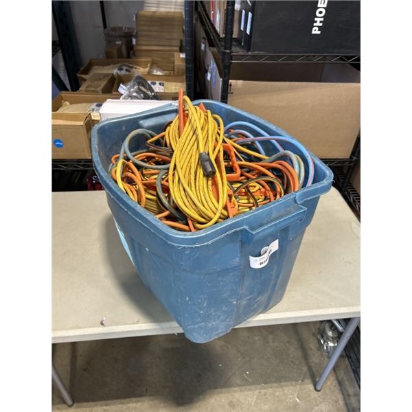 TOTE OF ASSORTED EXTENSION CORDS, VARIOUS LENGTHS