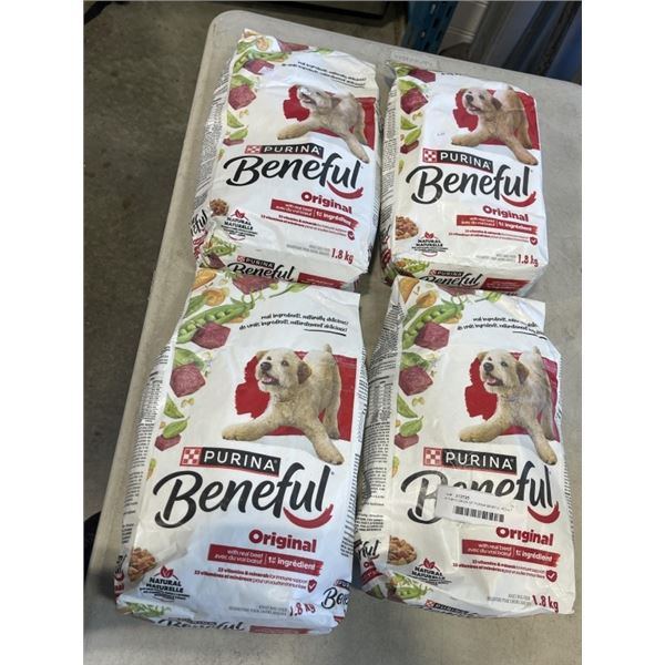 4 1.8KG BAGS OF PURINA BENEFUL ADULT DOG FOOD, B/B AUG 2027