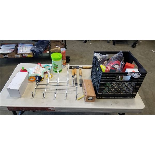 MILK CRATE INCLUDING POWERFIST 1" CHISEL, 10 PACK PENCILS, SANITIZATION WIPES, TENNIS BALLS