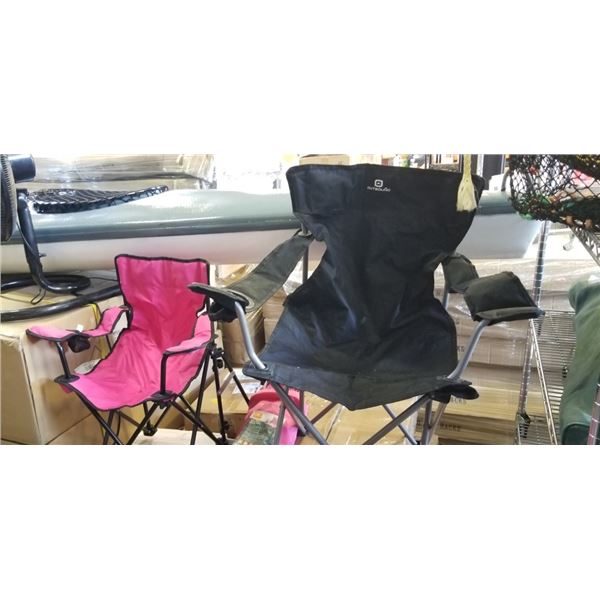 2 PINK YOUTH CAMP CHAIRS AND ONE BLACK