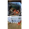 Image 1 : TOTE OF WASHER HOSES, CLOTHESLINE STRAPS ETC