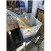 Image 1 : PLASTIC TOTE WITH 2 NEW YOUTH SNORKLE SETS, 2 KIDS SWIMMING GAZER MASKS, HYDROFORCE PLASTIC OAR