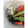 Image 4 : BUCKET OF VARIOUS CLAMPS AND A UTILITY BELT