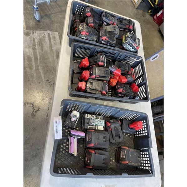 3 TRAYS OF MILWAUKEE POWER TOOL BATTERIES, ALL DEAD BATTERIES, DONT HOLD CHARGE