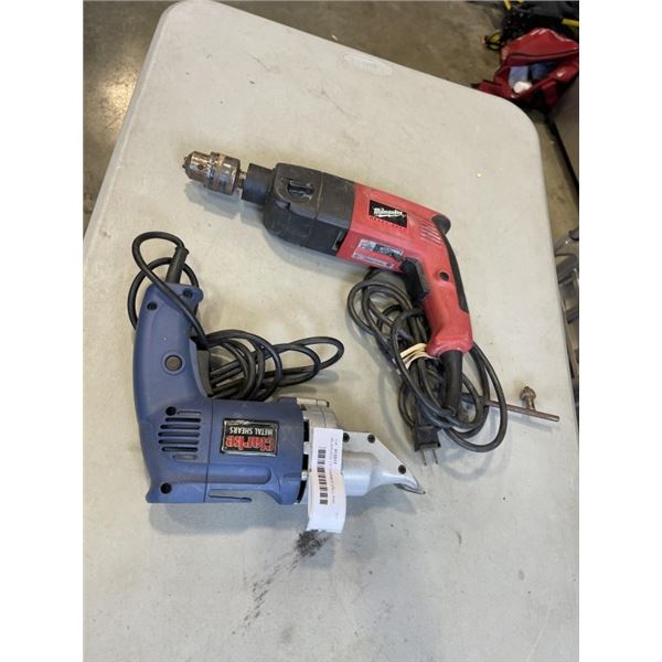MILWAUKEE 1/2" HAMMER DRILL AND CLARKE METAL SHEARS